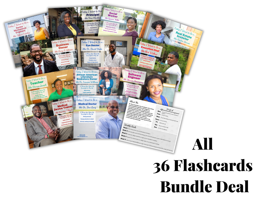 career exploration flash cards of black african American man and women with their job titles